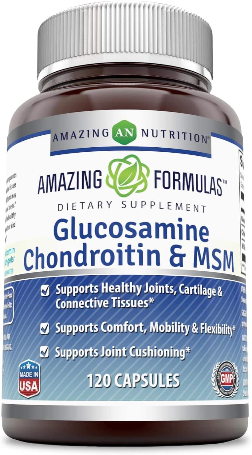 Amazing Formulas Glucosamine + Chondroitin + MSM Capsules for Healthy Joint, Cartilage and Connective Tissue - Promotes Joint Comfort & Flexibility (240 Count) : Health & Household