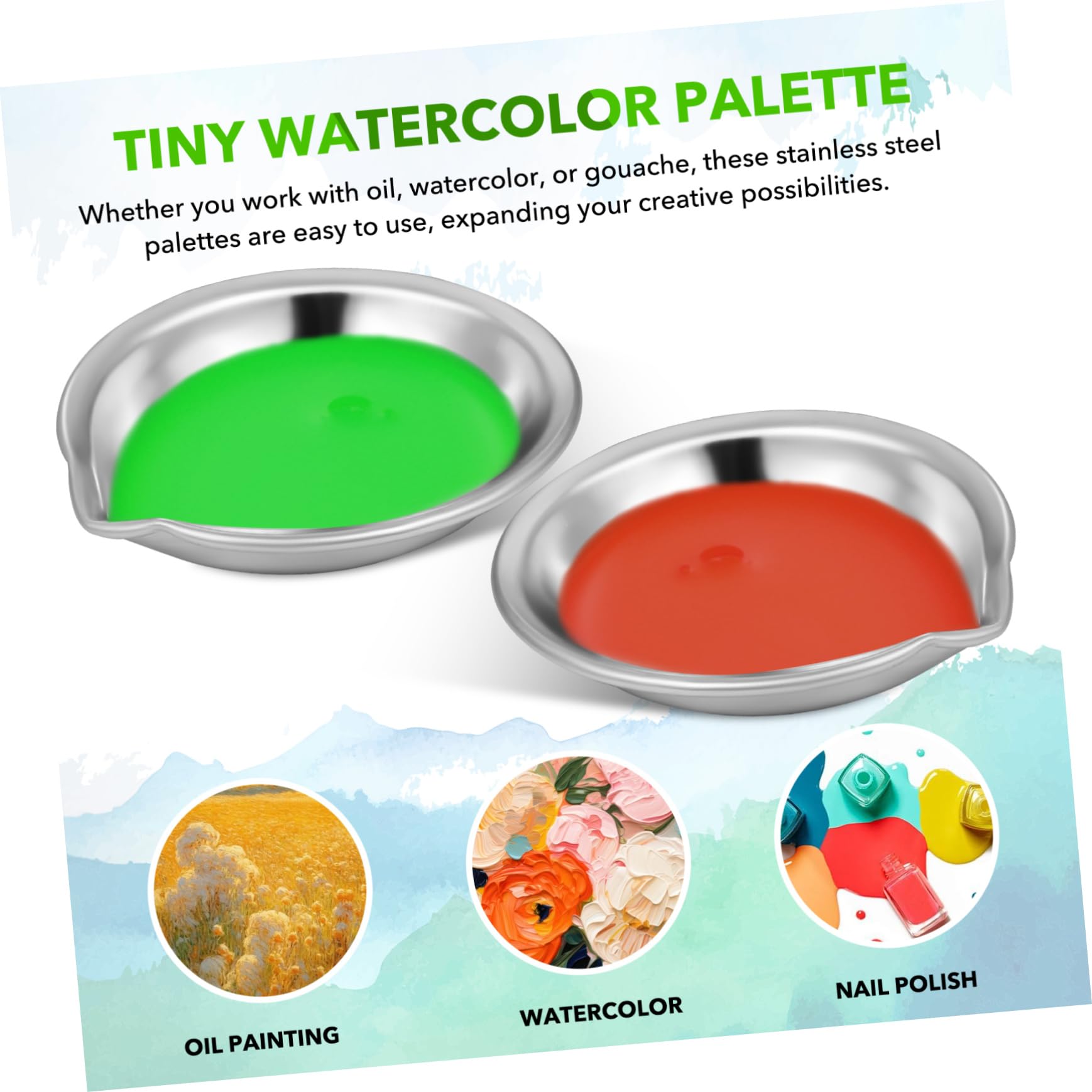 Uonlytech 4 Ensembles Palette Plateau Peinture Artiste Tasses Petit Métallique Réutilisable Artisanat Acier Inoxydable 18 Pièces * 4