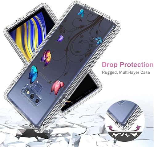 Miniatura 7 de Funda para Galaxy Note 9, N960U con protector de pantalla de vidrio templado, cuerpo completo, transparente, flexible, con diseño floral, funda para