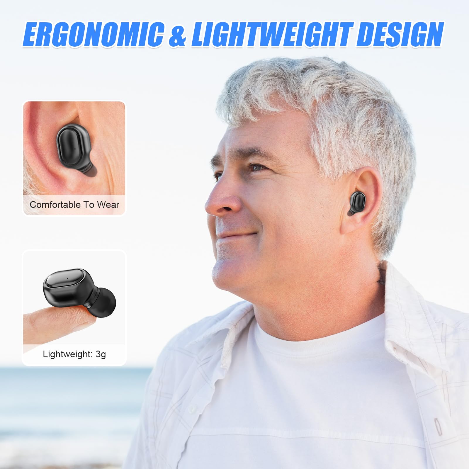 Audífonos Bluetooth para personas mayores recargables con cancelación de ruido y control de volumen, amplificador auditivo interno para adultos con pérdida auditiva, estuche de carga portátil 4