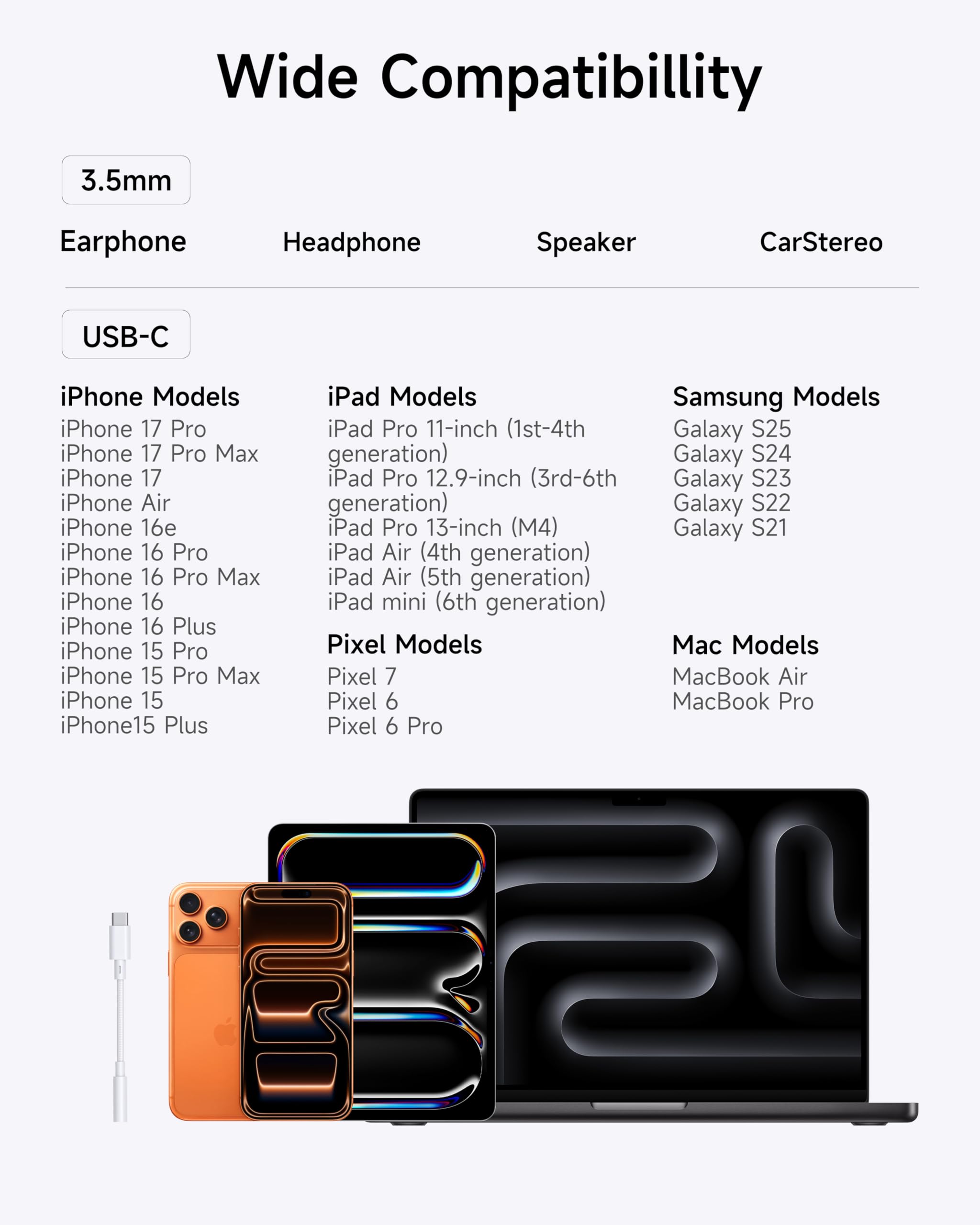 LERTOSEN USB Typ C auf 3,5 mm Buchse Kopfhöreranschluss-Adapter, (2 Stück) USB C auf Aux Audio Dongle Kabel, kompatibel mit iPhone 15 Pro Max 15 Pro 15 Plus, Galaxy S24 S23 S22 S21 Ultra, iPad Pro,