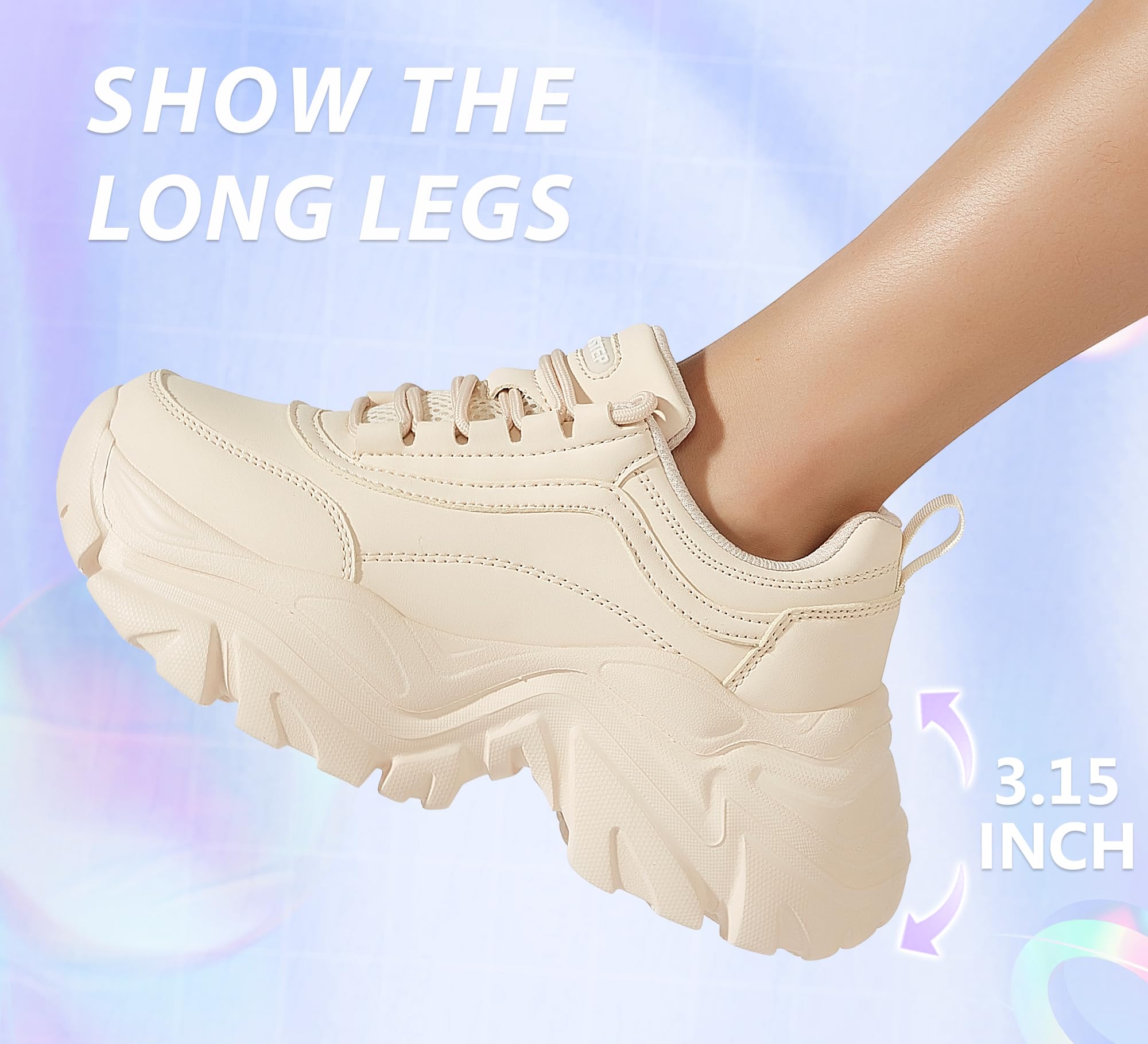 LUCKY STEP Sneakers robuste da Donna, Scarpe Casual con Plateau alla Moda, comode Sneakers con Zeppa