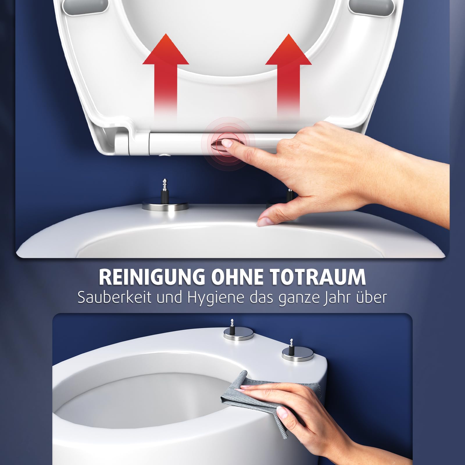 Rainsworth Abattant WC Clipsable avec Frein de Chute Cuvette Toilette Résistant à Fermeture Douce en Forme de O avec Abaissement Automatique Nano Glaze Couvercle de Lunette Universal Pour WC