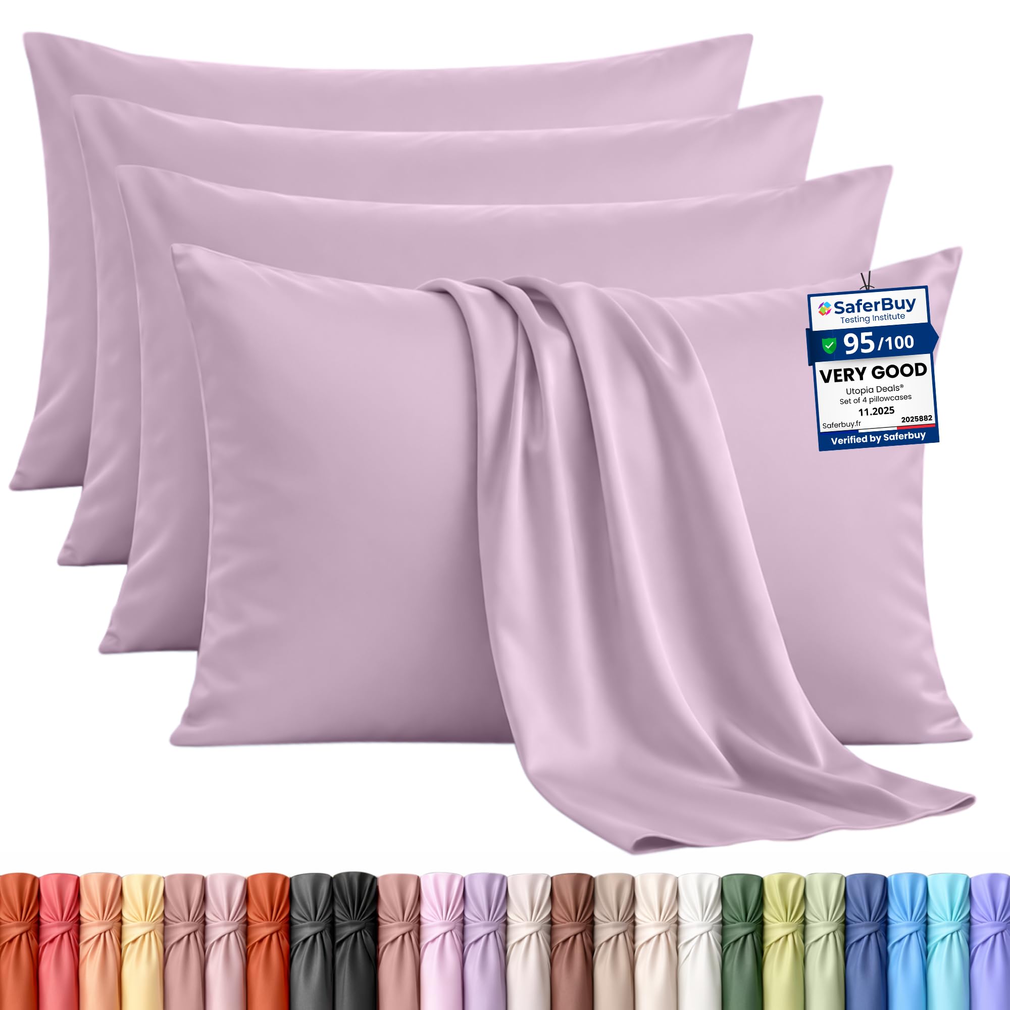Utopia Bedding - 4 Pack Pillow Cases - OEKO-TEX - Standard Size 50x75 cm - 100% Brushed Microfiber Pillowcases with Envelope Closure, pillows not included - Wrinkle, Fade, & Stain Resistant - Lavender