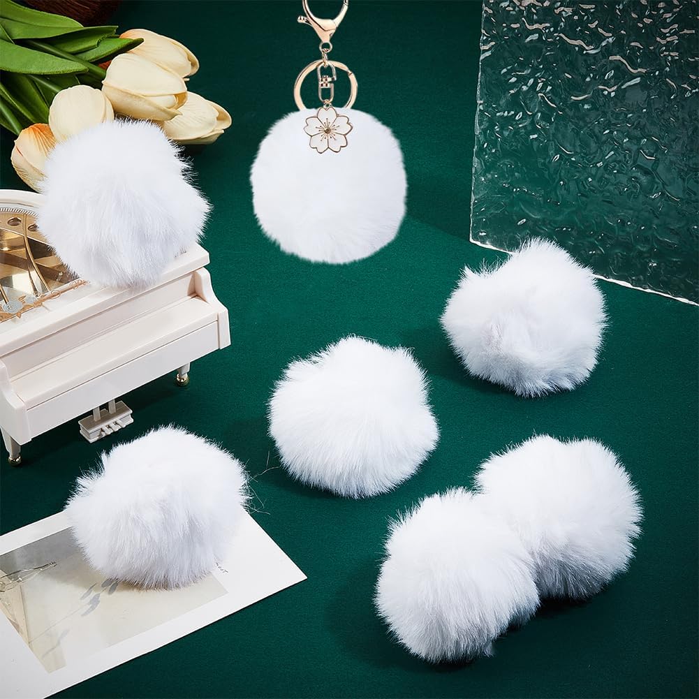 GORGECRAFT 12Pcs 8cm White Fuzzy Pom Poms Faux Fur Bunny Pompom Ball Hair Fuzzy Soft Round Knitting Art Decorations Craft for Christmas DIY Crafting Keychain Hats Shoes Garments Party Accessories