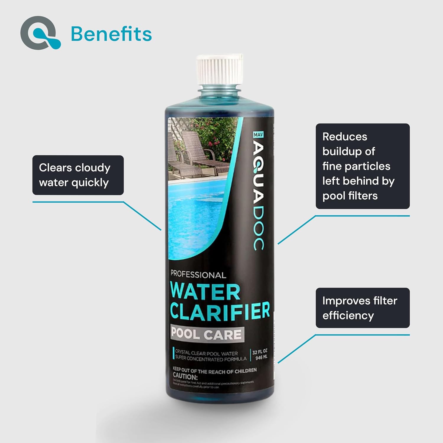 Pool Clarifier Liquid for Fast Acting Cloudy Water Treatment, Swimming Pool Water Clarifier Pool Owners Love, Use Our Clarifier to Keep Your Pool Clear - AquaDoc 32oz - Image 3