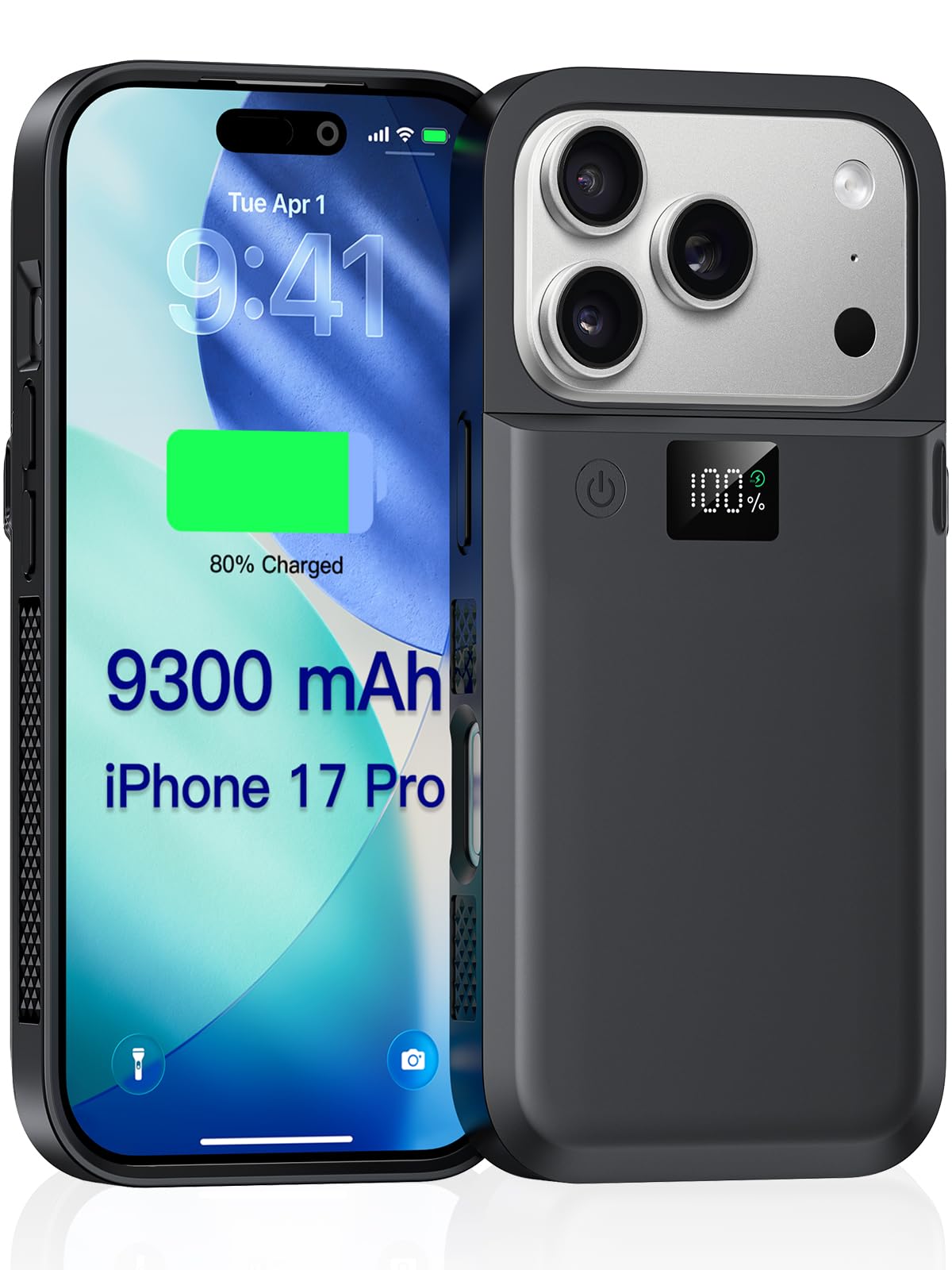 GagaKing Custodia con batteria per iPhone 17 Pro/ 17, 9300mAh 20W Ricaricabile batteria, caricatore portatile per iPhone 17 Pro/ 17(6,3"), Nero