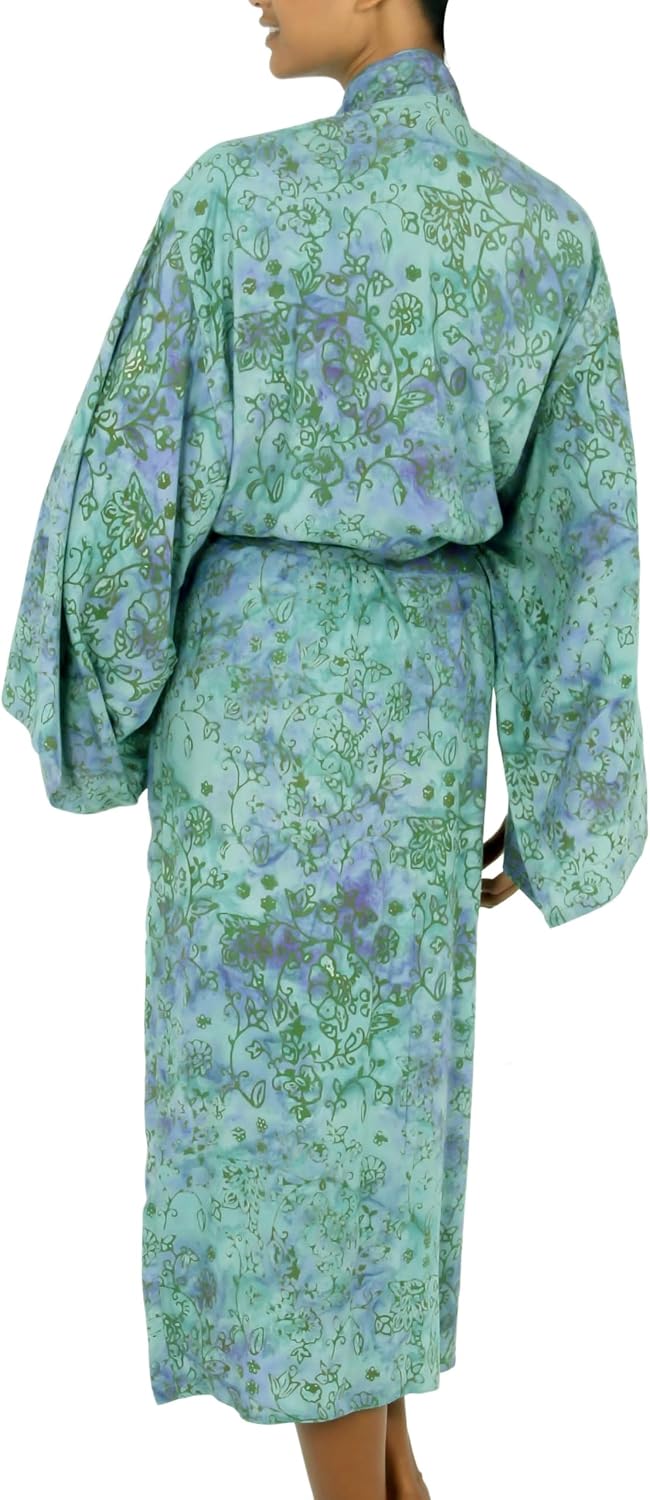 NOVICA Artisan made Women's Handpainted Batik Patterned Long Robe from Indonesia