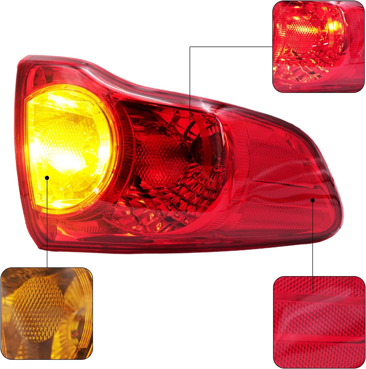 leaptrend Right Tail Light Assembly Rear Outer Lamp Compatible with 2009-2010 Toyota Corolla Passenger Side Brake Light Replace 8155002460 TO2801175