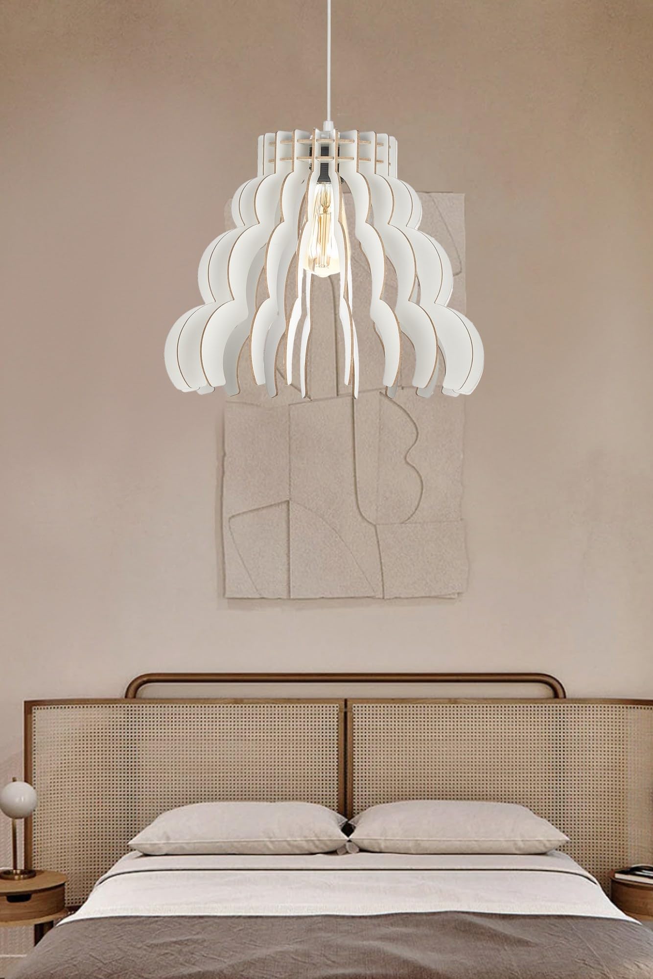 Lámpara Cloudy ideal para decoración moderna, diseño blanco en MDF con altura de 70 cm