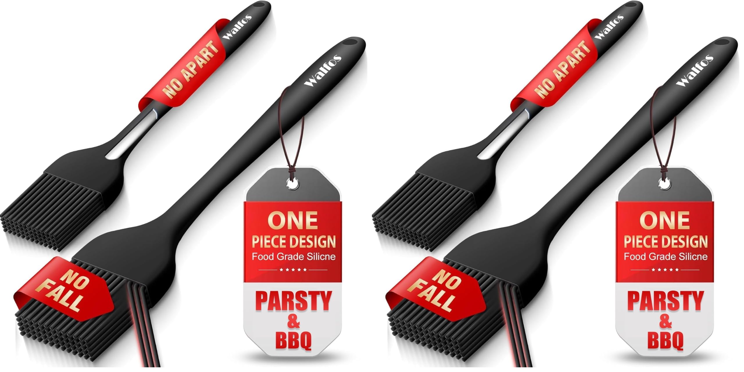 Walfos 600°F Heat Resistant Silicone Basting Brushes BPA Free Pastry Brush, Spread Oil Butter Sauce for BBQ Grill Baking Kitchen Cooking, Dishwasher Safe (2 SIZE) (Pack of 2)