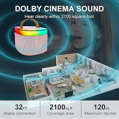 Miniatura 2 de Mini máquina de karaoke para niños, doble altavoz Bluetooth portátil con 1 micrófono inalámbrico de karaoke, juguetes musicales, regalos de