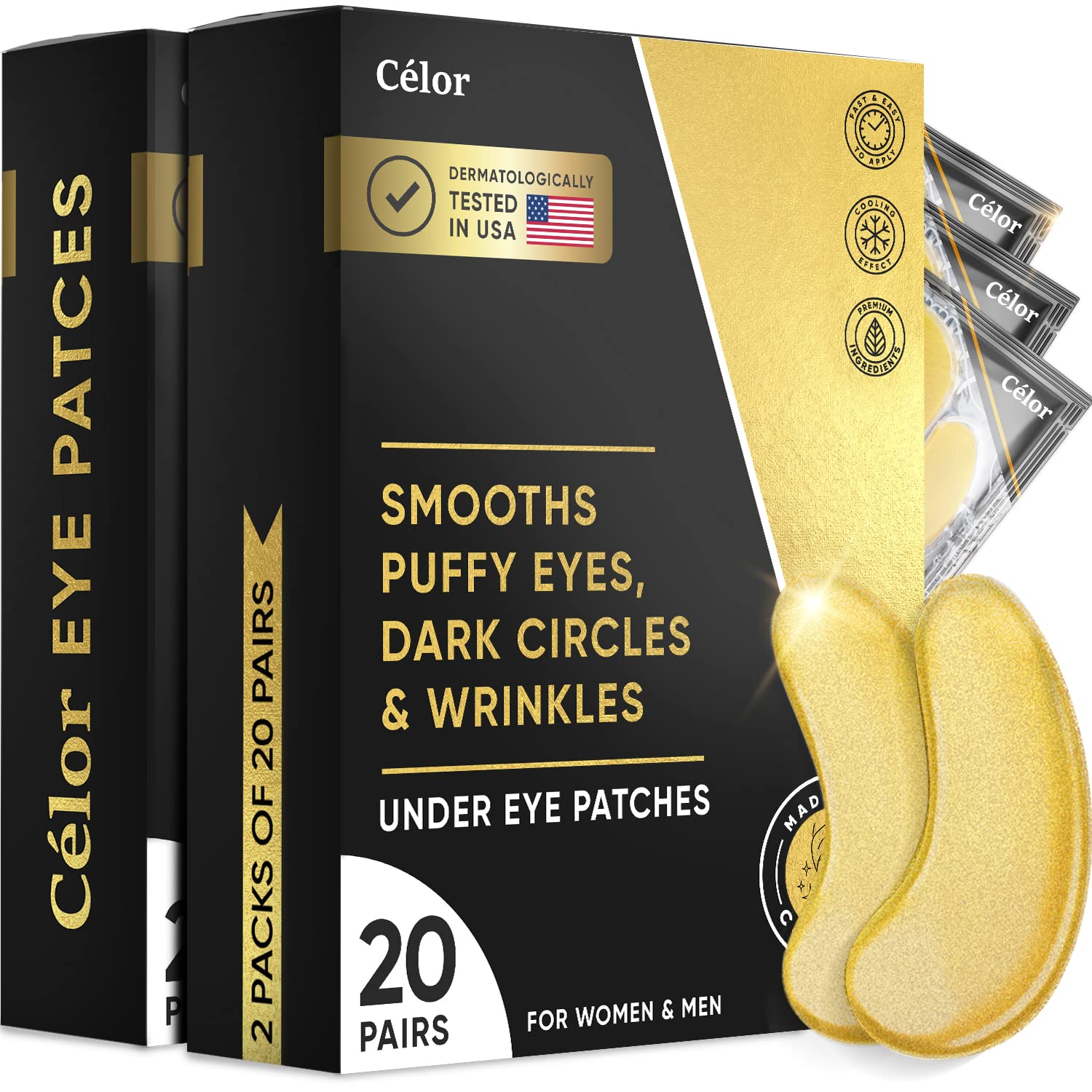 Under Eye Patches (20 Pairs) - Golden Under Eye Mask Amino Acid & Collagen, Under Eye Mask for Face Care, Eye Masks for Dark Circles and Puffiness, Under Eye Masks for Beauty & Personal Care