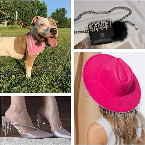 Miniatura 6 de 1 yarda de diamantes de imitación con flecos de diamantes de imitación brillantes cadena de flecos de lentejuelas plateadas cinturón con borlas para