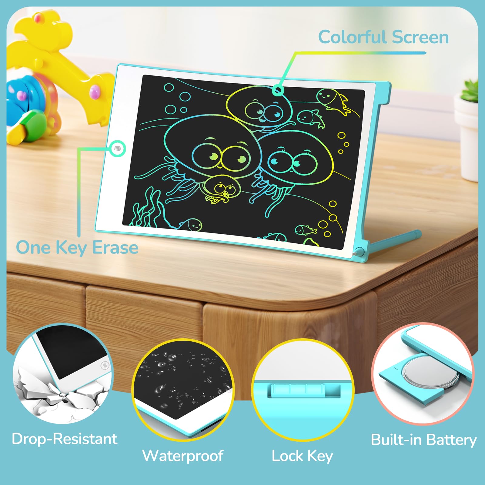 TECJOE Tableta Escritura LCD Color 8.5 Pulgadas Paquete de 4, Juguete Regalo Niño 3-7 Años