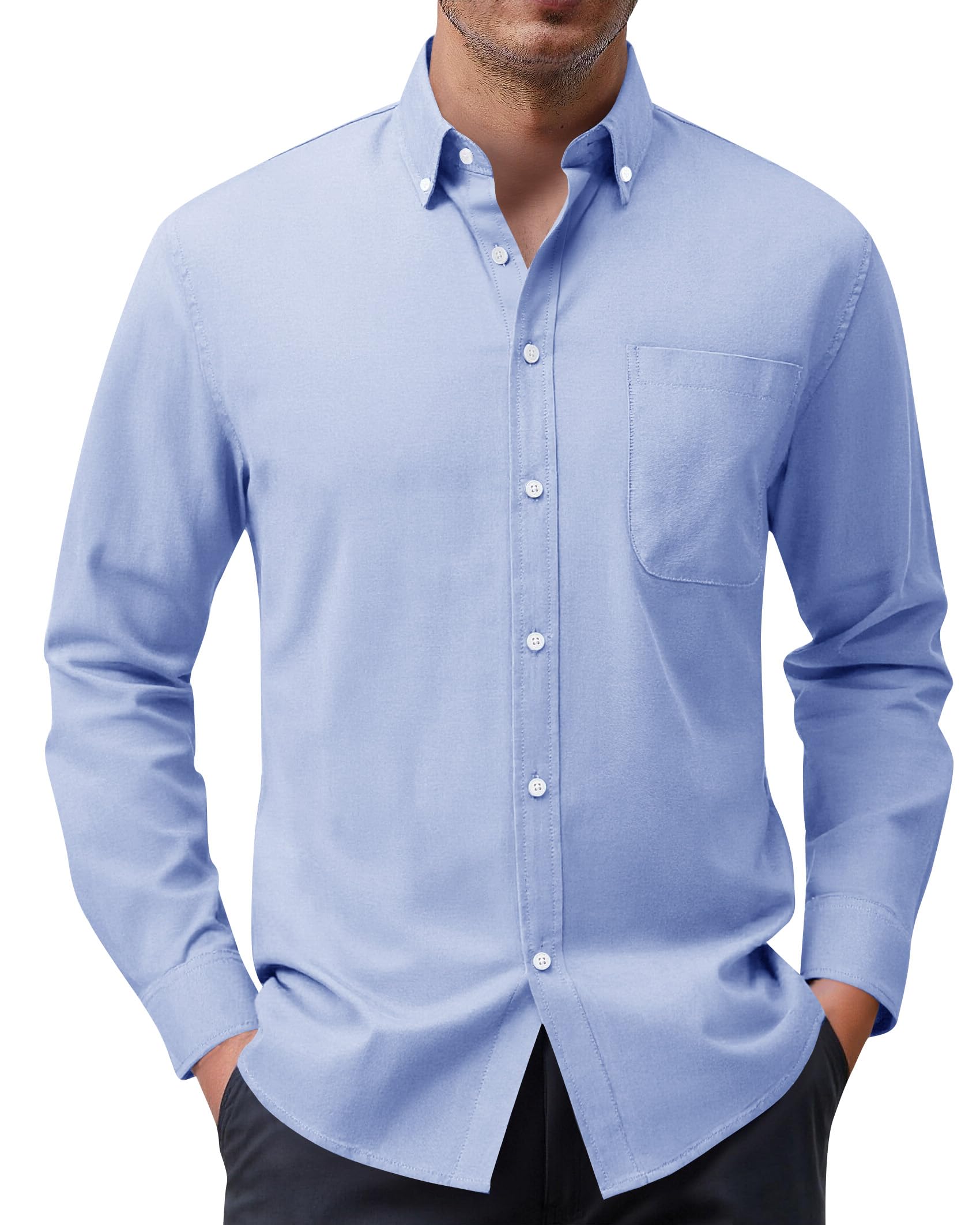 siliteelon Herren Hemd 100% Baumwolle Oxford Hemden Langarm Bügelfrei Freizeit Regular Fit Business Faltenfrei Formales Anzug Hemden mit Tasche
