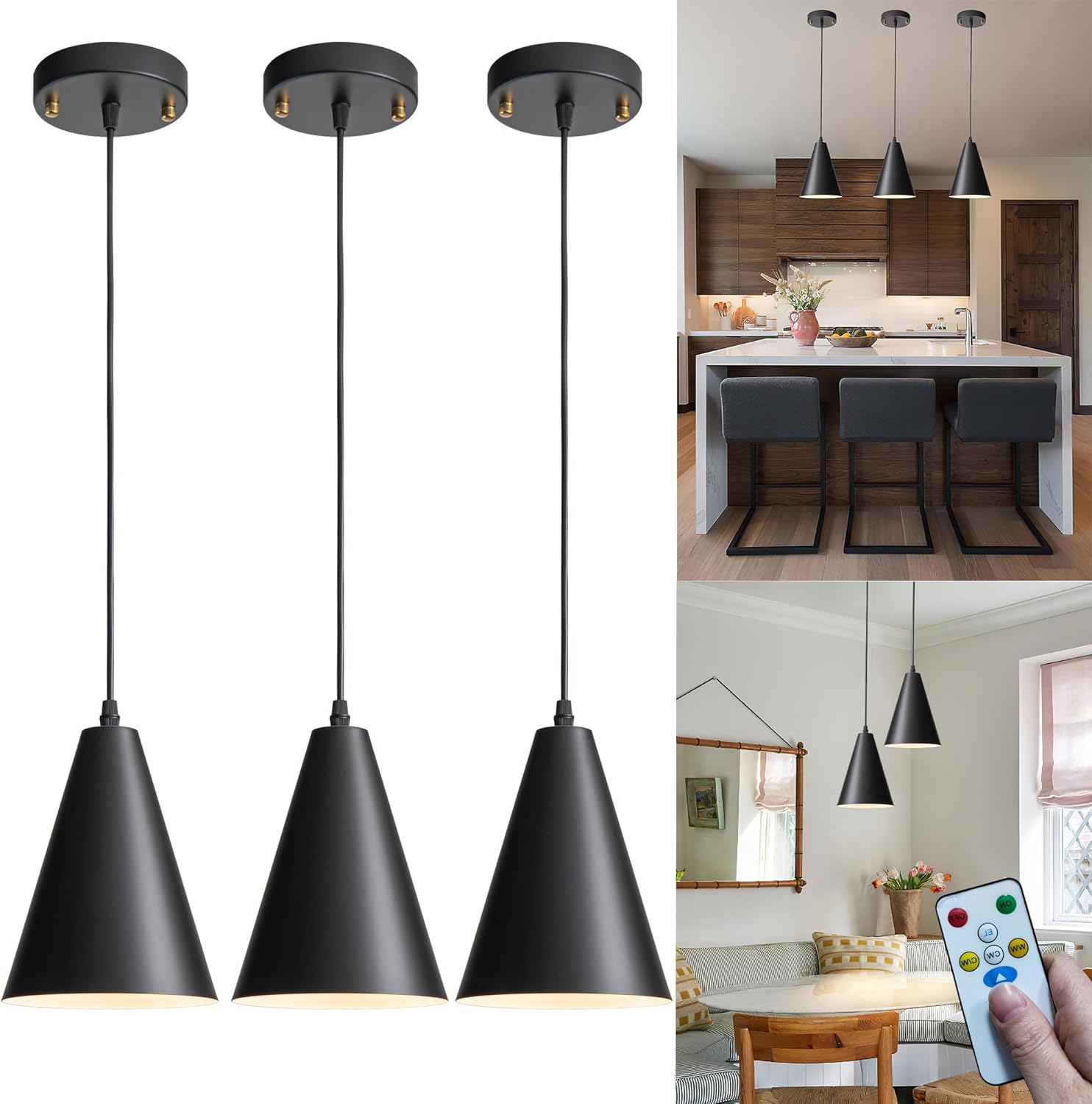 Battery Operated Pendant Light With Remote,Wireless Hanging Light