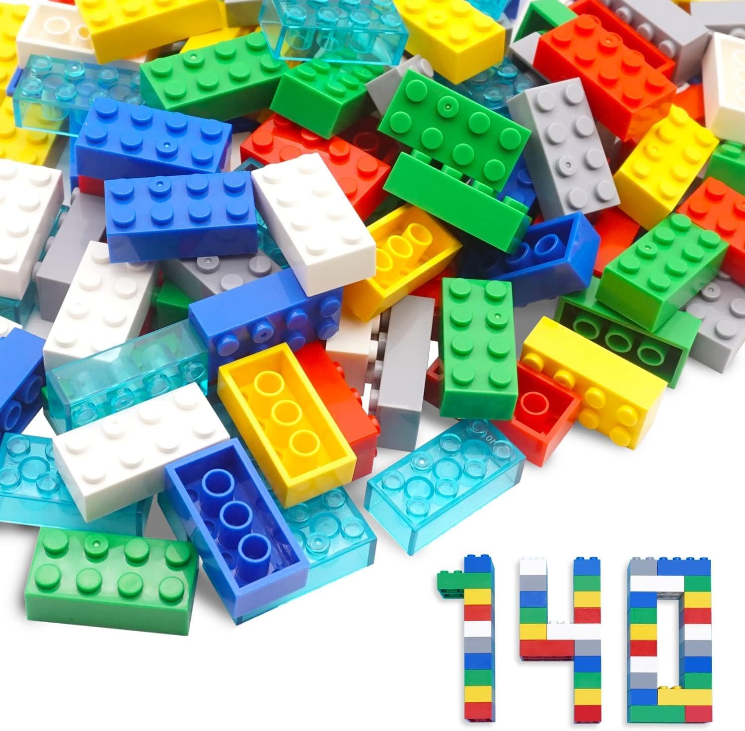 Building Bricks 2x4, 140 Pieces Multicolored Basic Parts Building kit, Classic Building Blocks Toys, Bulk Bricks Compatible with Legos Plates and Major Brands,