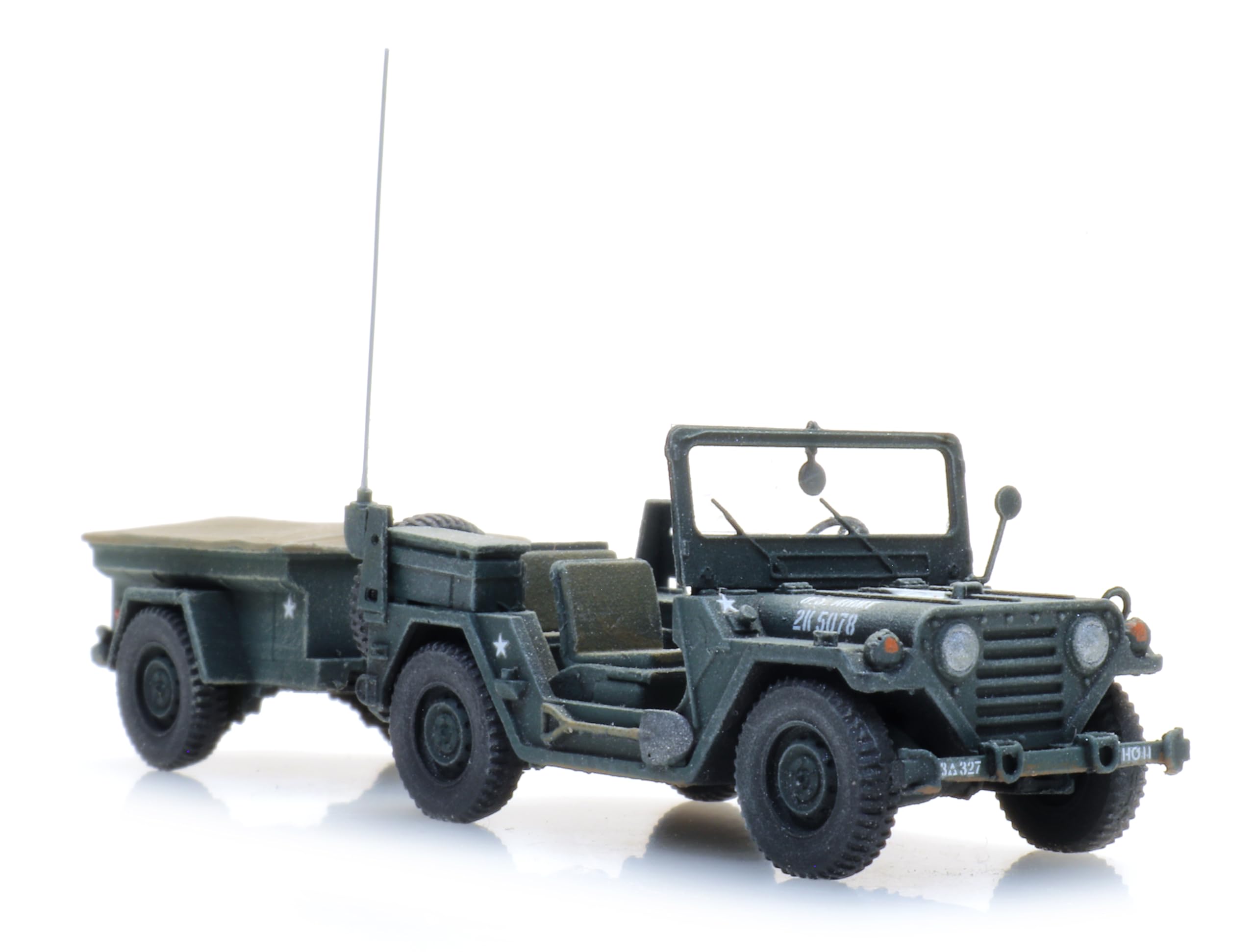 6870569 - 1/87 / H0 US M151 jeep + M416 trailer Forest green - Neu