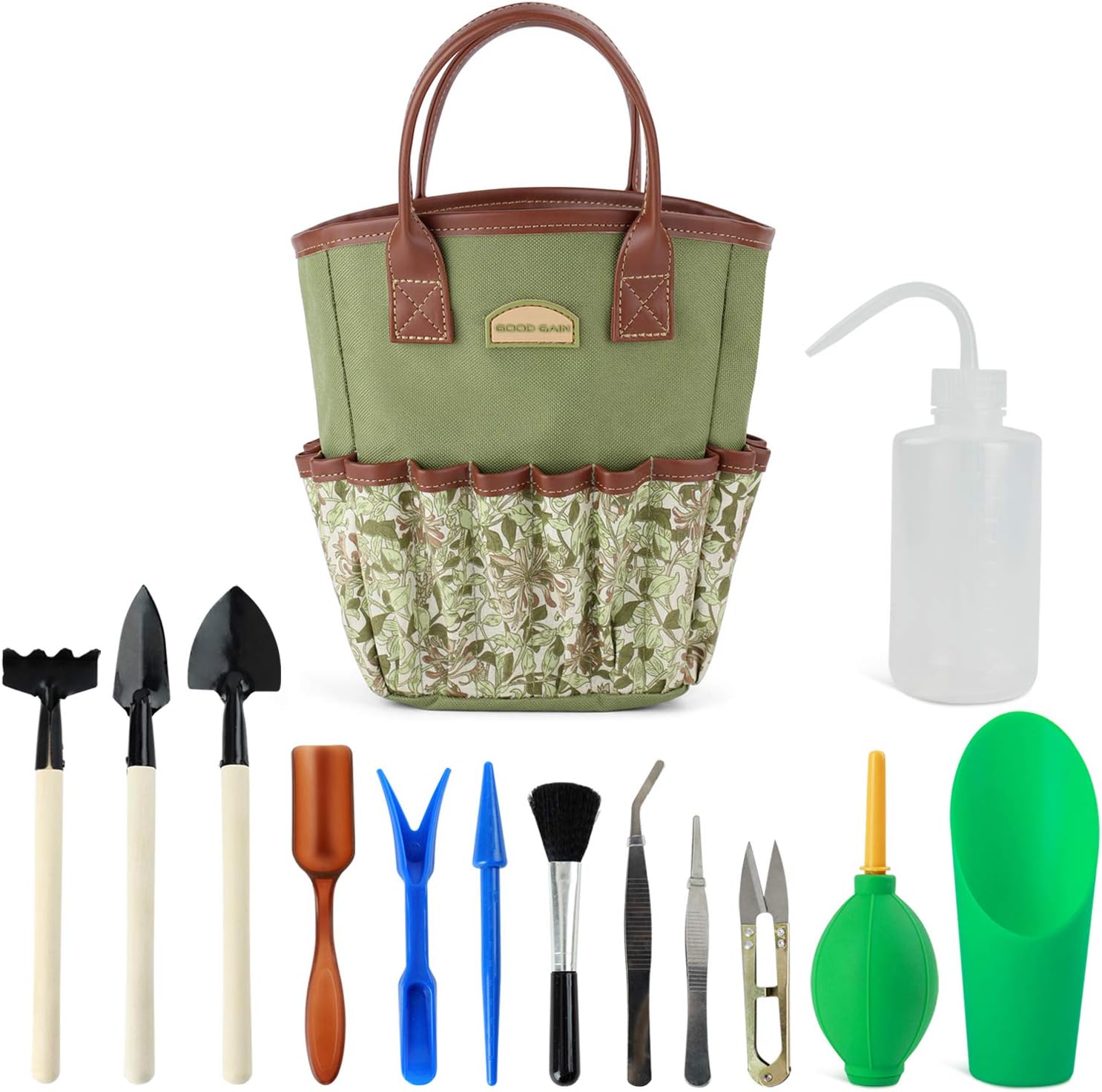 14 Pieces Garden Succulent Tools Kit with Organizer, Indoor Mini Gardening Tool Set, Bonsai Tools Kit, Succulent Gifts, Bonsai Starter Kit, Succulent Watering, Bonsai Tool Kit. (Honeysuckle) …