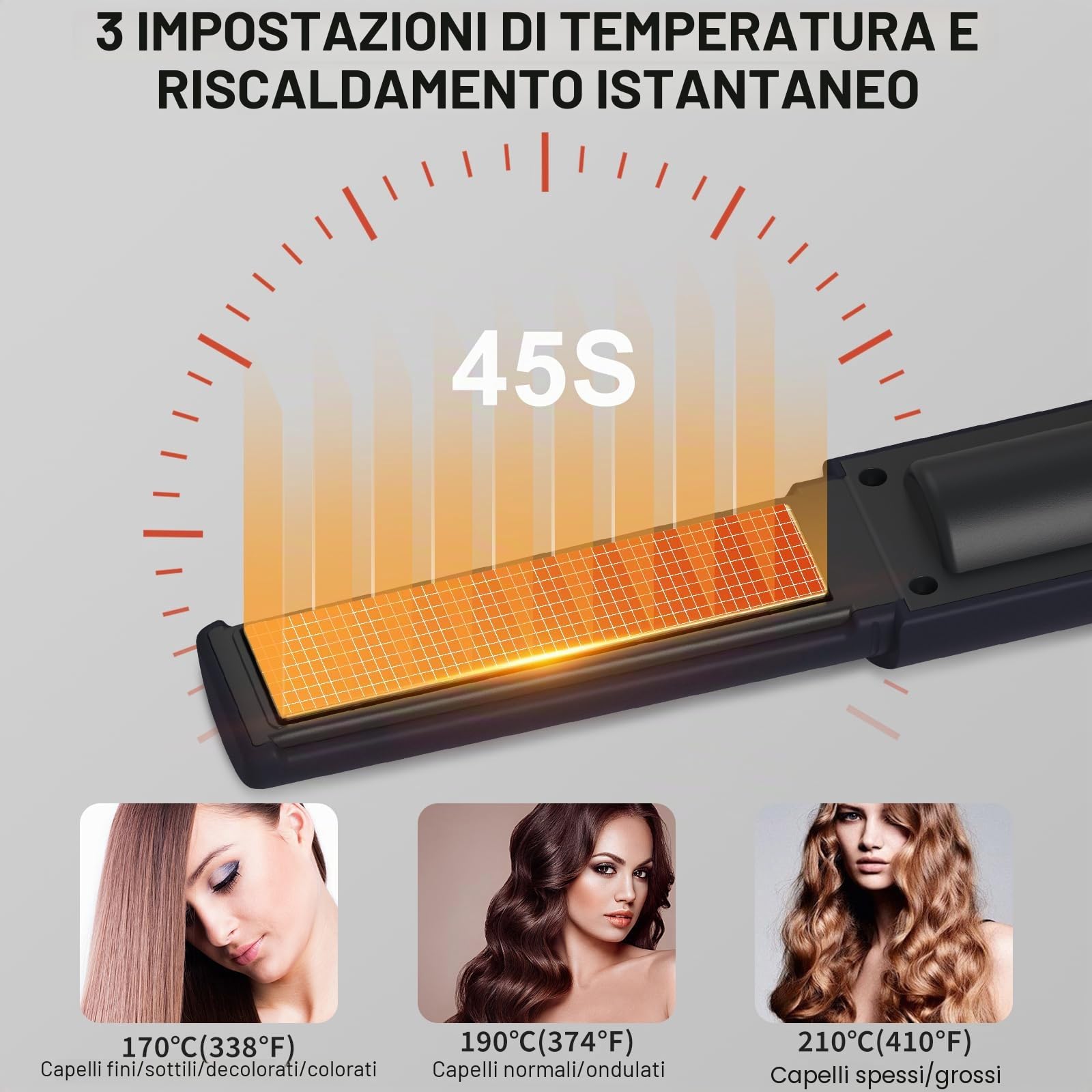 Piastra per Capelli Senza Fili, Piastra e Ferro Arricciacapelli 2 in 1, Ricaricabile USB Portatile 5000mAh, Piastra da Viaggio Temperatura Regolabile 3 Livelli, Riscaldamento Rapido