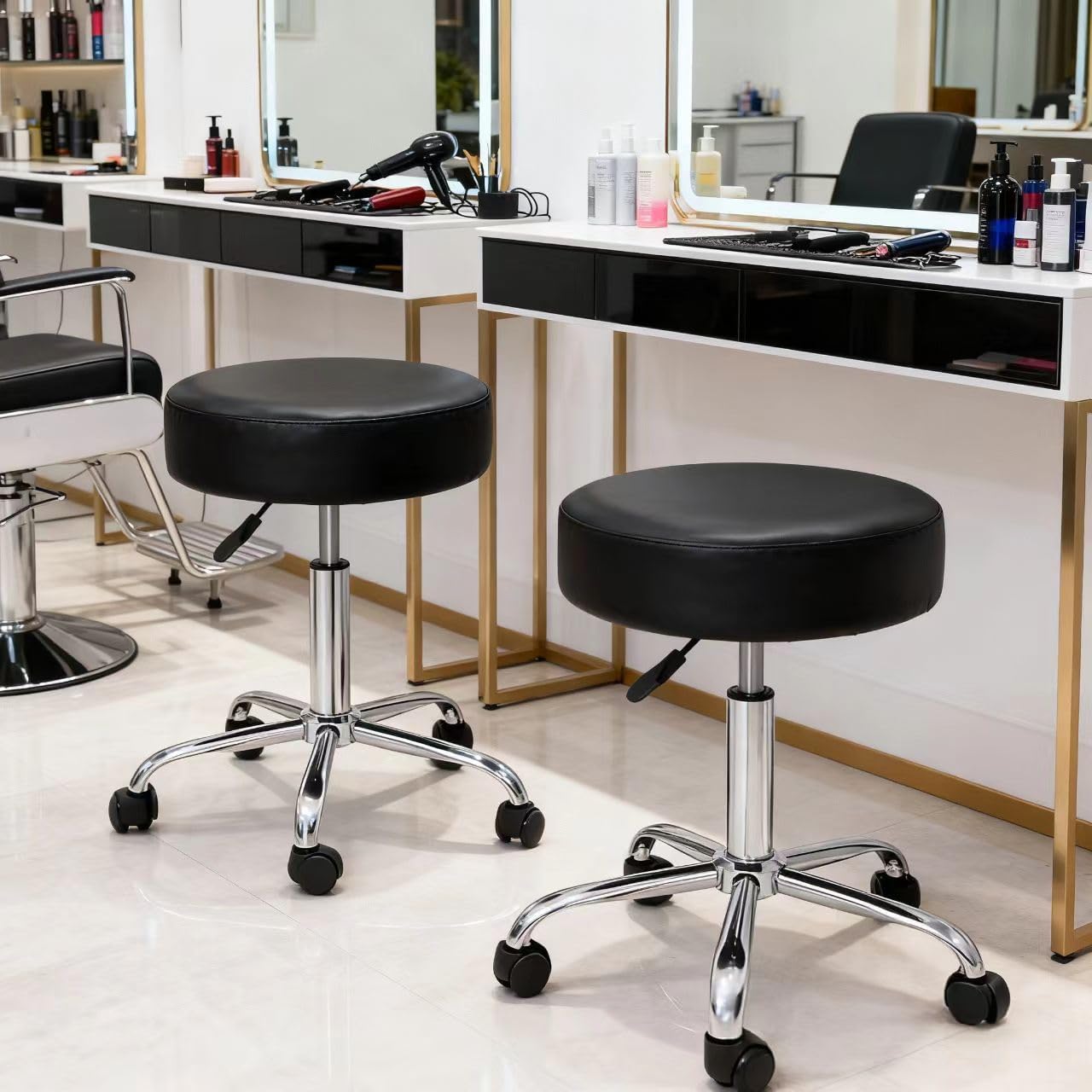 ZENY Round Rolling Stool with Wheels, Extra Thick 4.2 inch Cushion Drafting Office Stool Chair for Salon Spa Home Shop, Massage Tattoo Vanity Medical