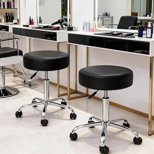 Miniatura 2 de ZENY Taburete redondo con ruedas, extra grueso de 4.2 pulgadas, cojín de dibujo, silla de oficina para salón, spa, hogar, tienda, masaje tatuaje,