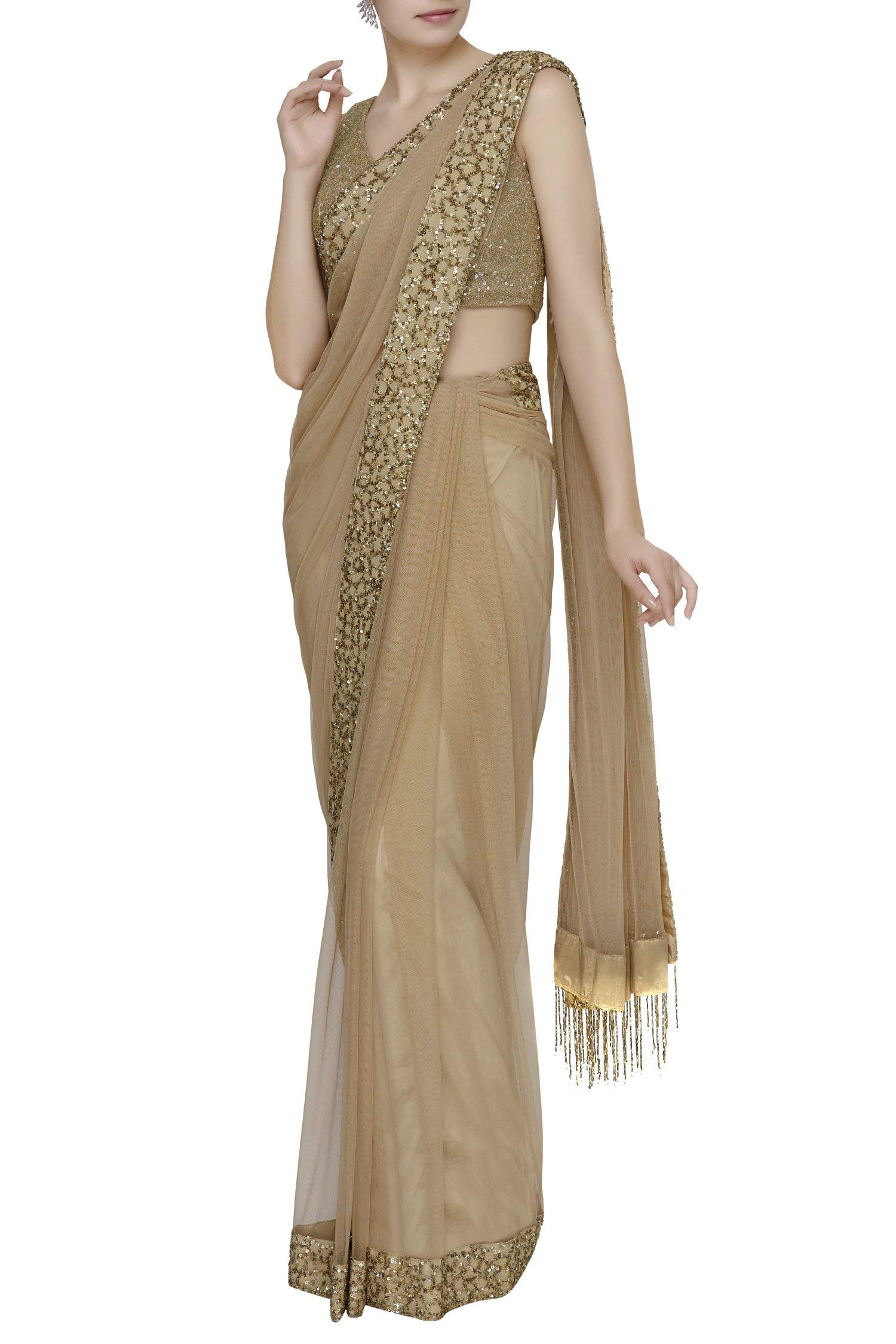 ROYAL COUTURE ROYAL COUTURE Women Net Saree (_Beige)