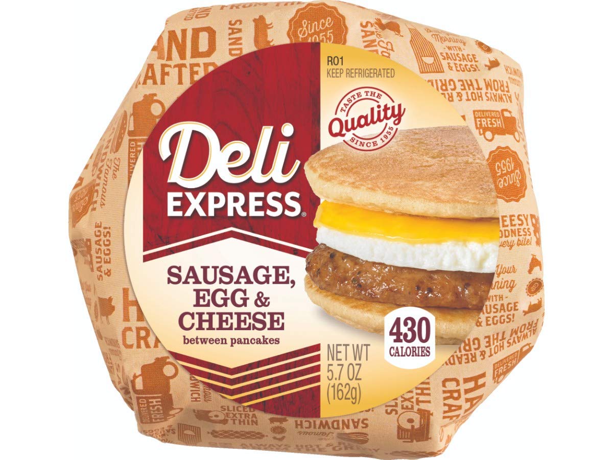 Deli Express Sausage and Egg Cheese Pancake Sandwich, 5.4 Ounce -- 12 per case.