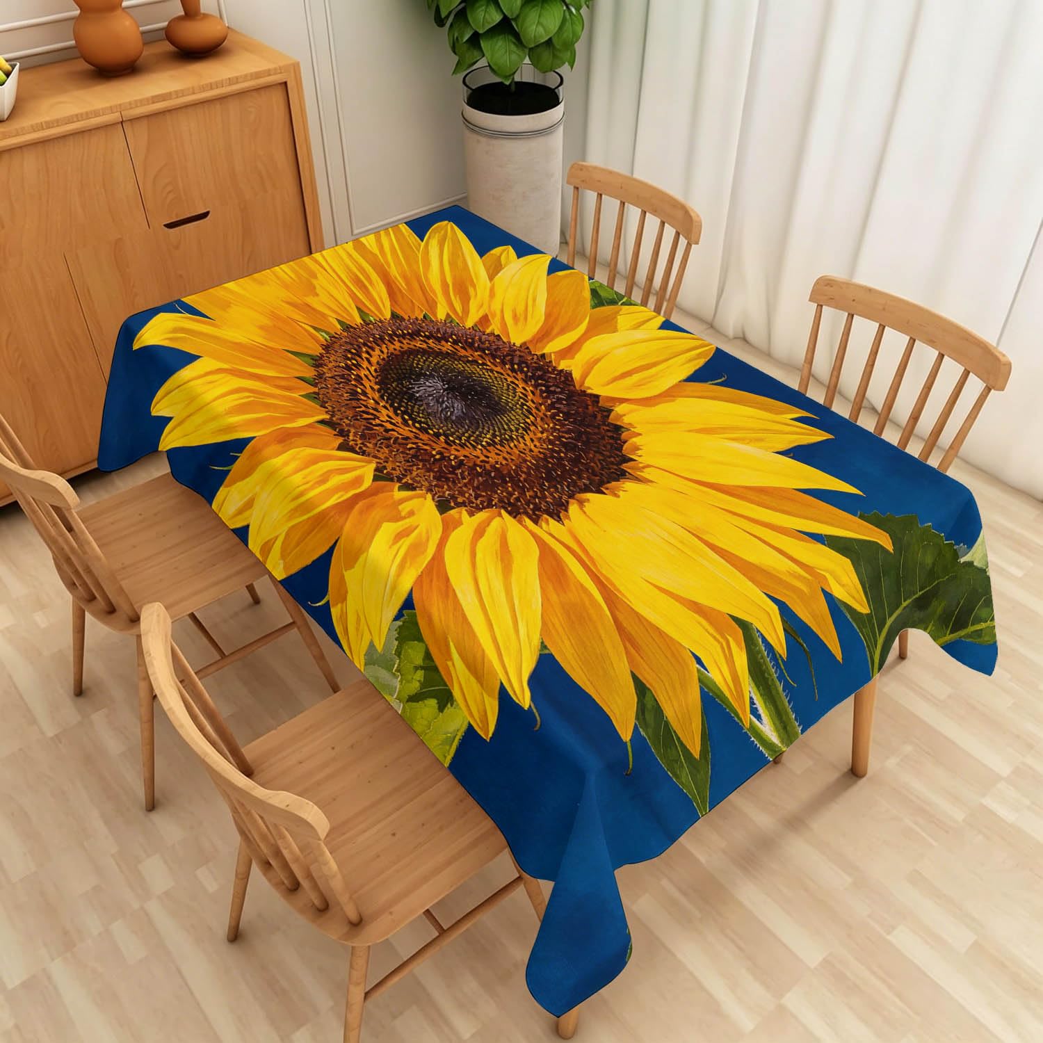 Tovaglia Rettangolare 140x300 cm Girasole Poliestere | Motivo Stile Campagnolo, Antimacchia, Impermeabile e Lavabile, Copritavolo Adatto per Cucina, Feste e Pranzi Domestici