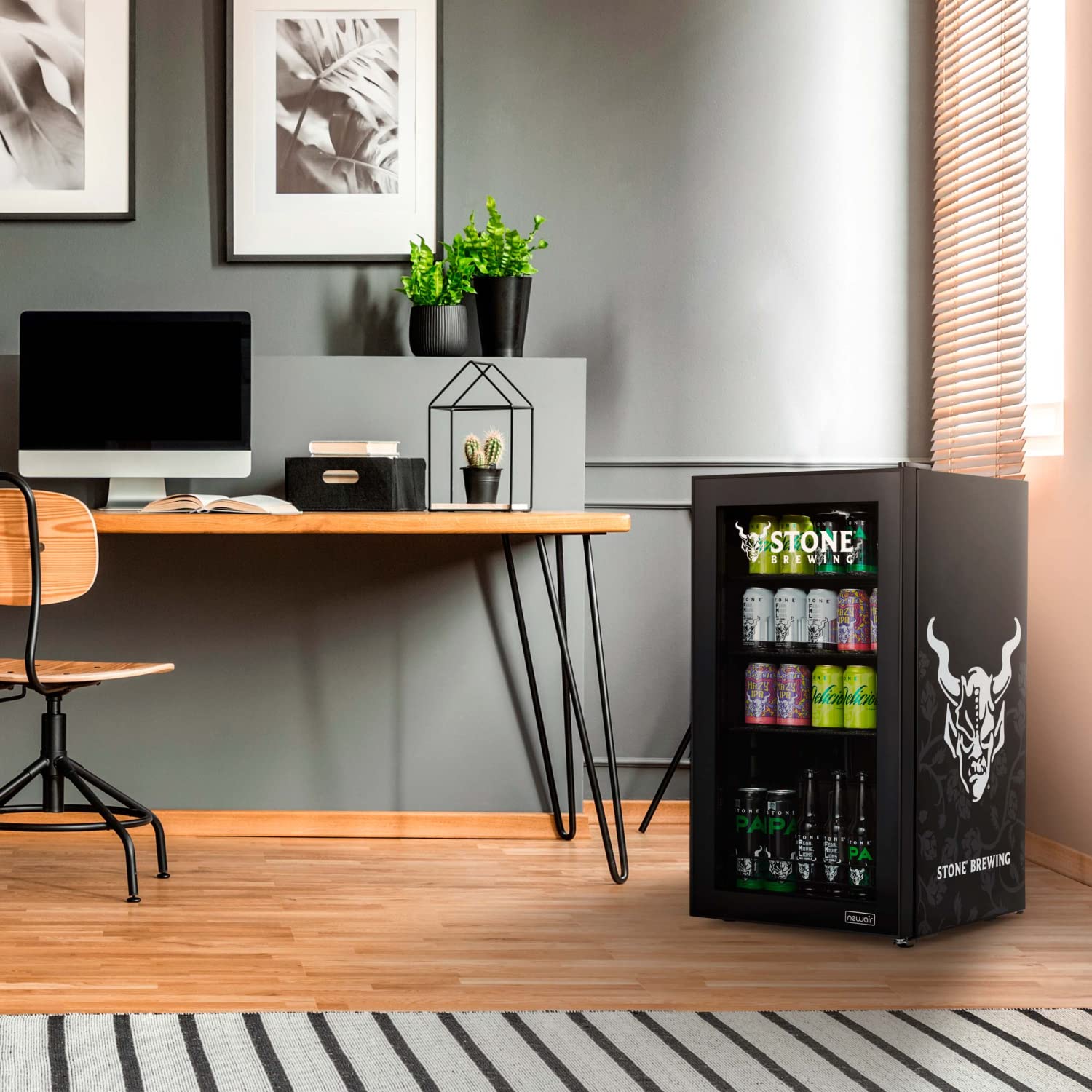 Newair Stone Brewing 126 Can Beverage Refrigerator and Cooler with SplitShelf and Adjustable Shelves for Beer and Soda, Mini Fridge Perfect for Home Bars, Offices and Gamer Rooms