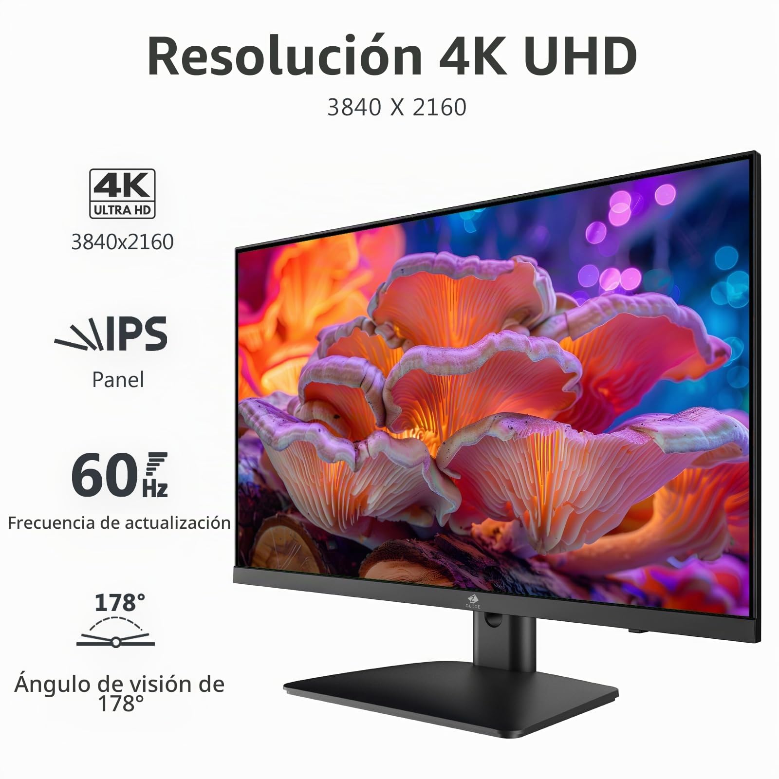 Z-Edge Monitor 27 Pulgadas IPS 4K UHD (3840x2160), FreeSync, Pantalla PC Oficina 16:9, 60Hz, 5ms, 2*HDMI2.0 & 2*DP1.4, Inclinación Ajustable, VESA Compatible(DP Cable Incluido)