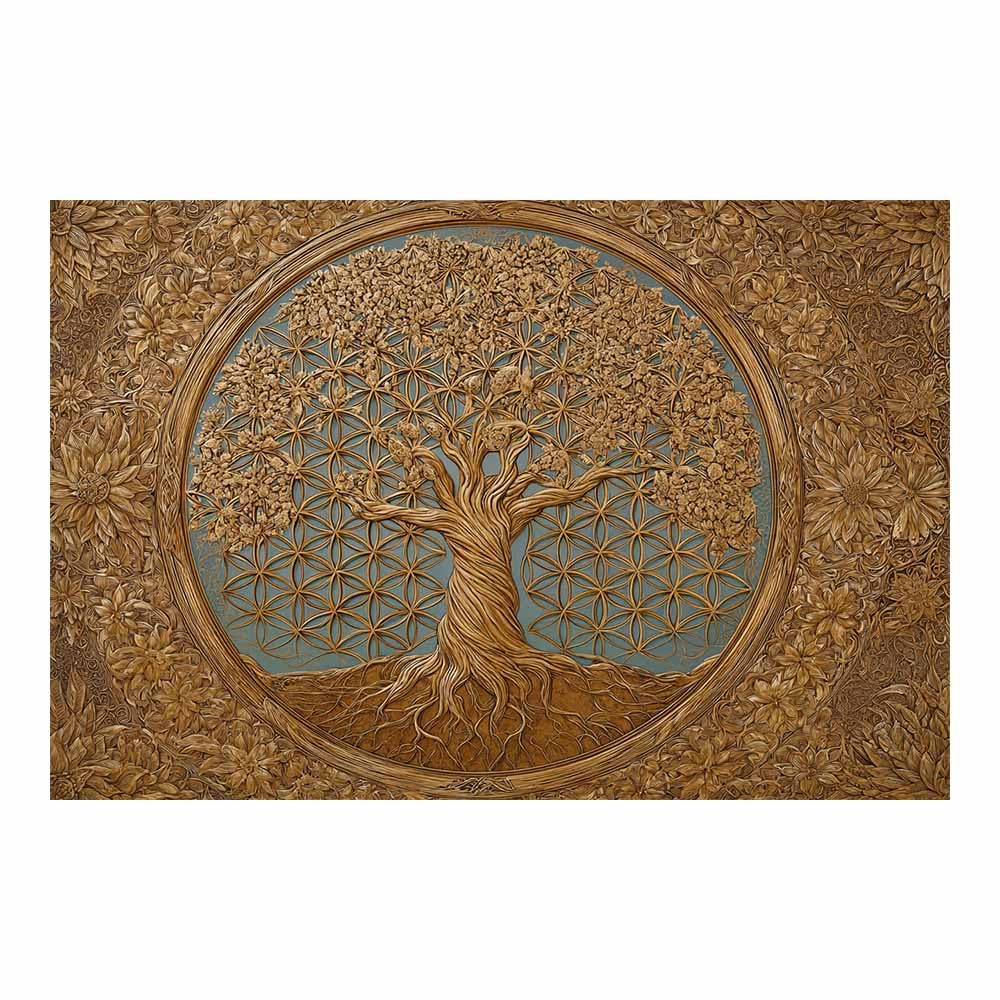ZAMAEIU Tree of Life Painting Abstract Carved trees encircle Panoramic Canvas Prints Pictures for Living Room Bedroom Home Office Wall Decoration(brown)-30x50cm Unframed