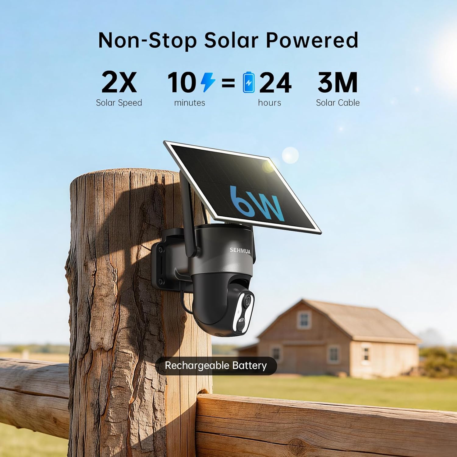 SEHMUA 4G LTE Cellular Security Cameras Outdoor, Solar Powered No WiFi Needed Camera with One-Press Quick Release, 2K Color Night Vision, PIR Alarm, Easy to Install, IP65 Weatherproof