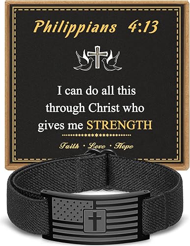 HEYOLL Cross Bracelet for Men Boys, Black American Flag Cross Bracelet Bible Ver
