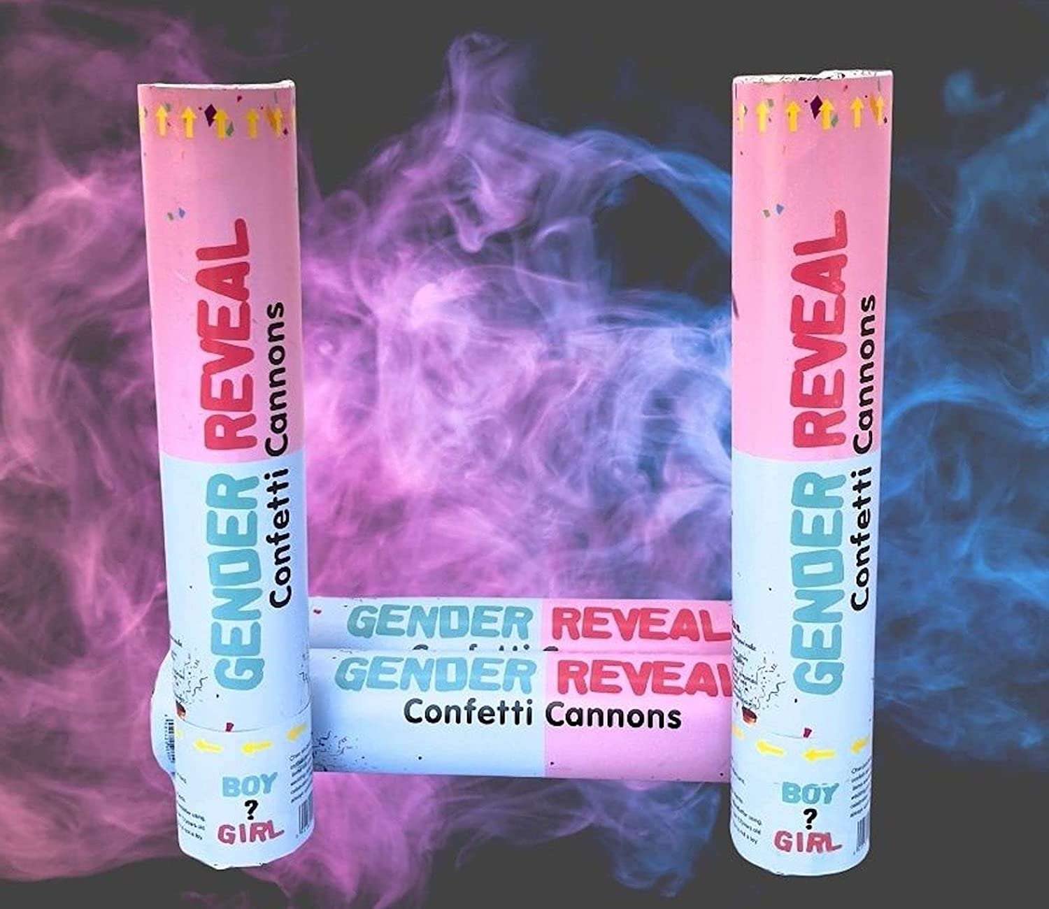 Posies Petals Gender Reveal Confetti Cannon Poppers 2 x Blue & 2 x Pink