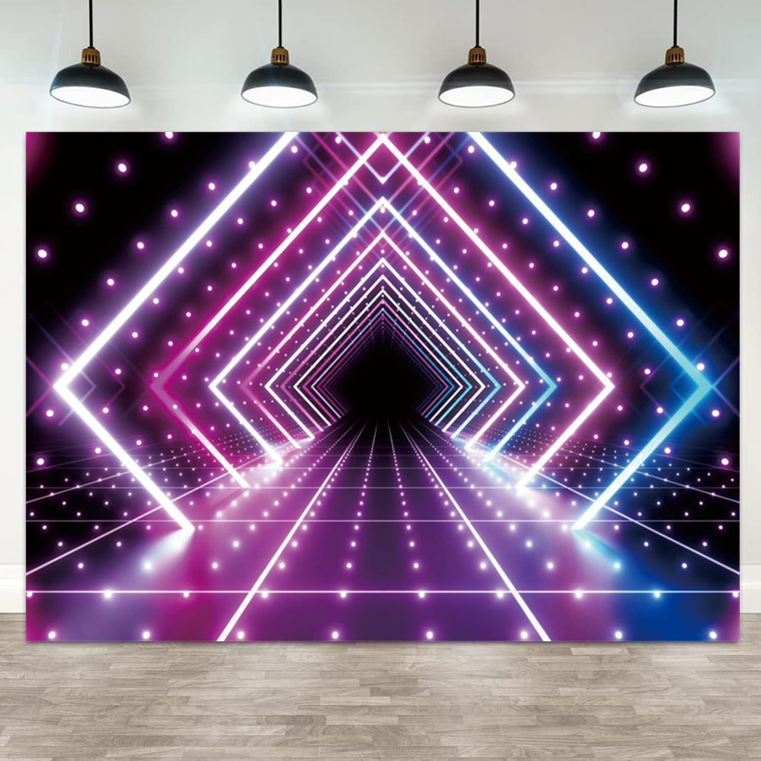 ASDCXZ 8x6ft Let's Glow Neon Party Backdrop Retro 70s 80s 90s Discos y2k Photography Background Futuristic Square Glow in Dark Tunnel Music Video