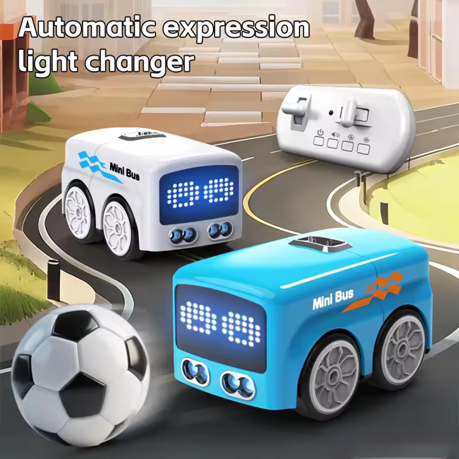 Magic Mini Bus Spielzeug, RC-gesteuert mit Auto-Ausdrücken und 4 Spielmodi, intelligentes Sensorauto mit Fernbedienung und dynamischem LED-Licht, STEM Lernspielzeug für Jungen und Mädchen (Blau)