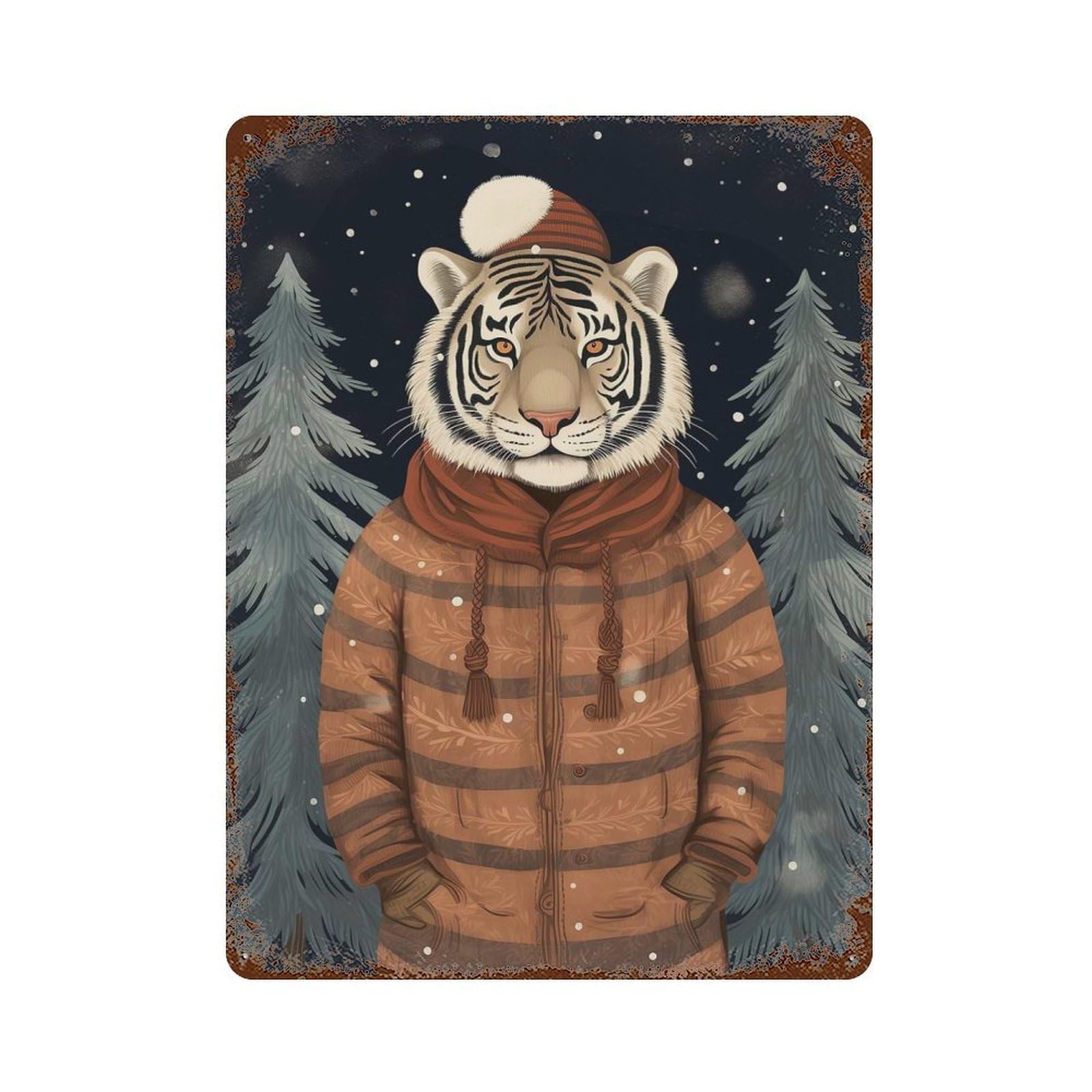 Garage Style Vintage Tiger Xmas Rusty Metal Tin Sign 15.7"x11.8", Farmhouse Wall Decor for Bar And Workshop