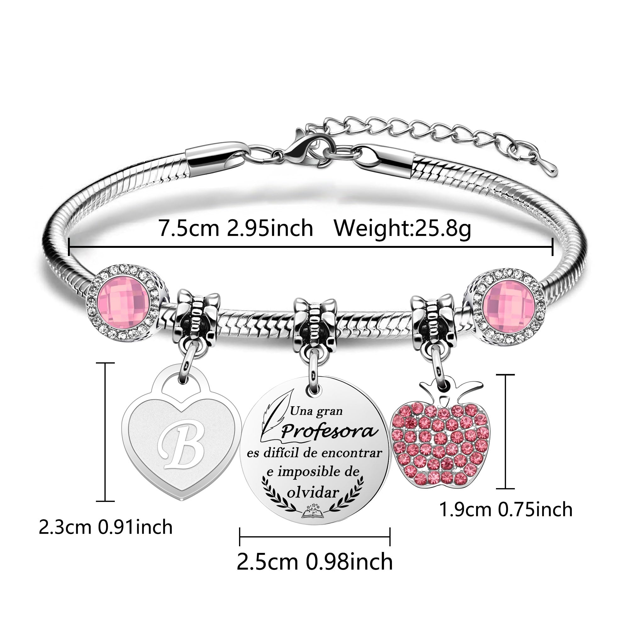 Pulsera con Iniciales para Profesoras Regalo para el Día del Maestro Pulsera Mujer, Regalo Inolvidable en Cumpleaños y Graduaciones y como Muestra de Gratitud Hacia las Maestras