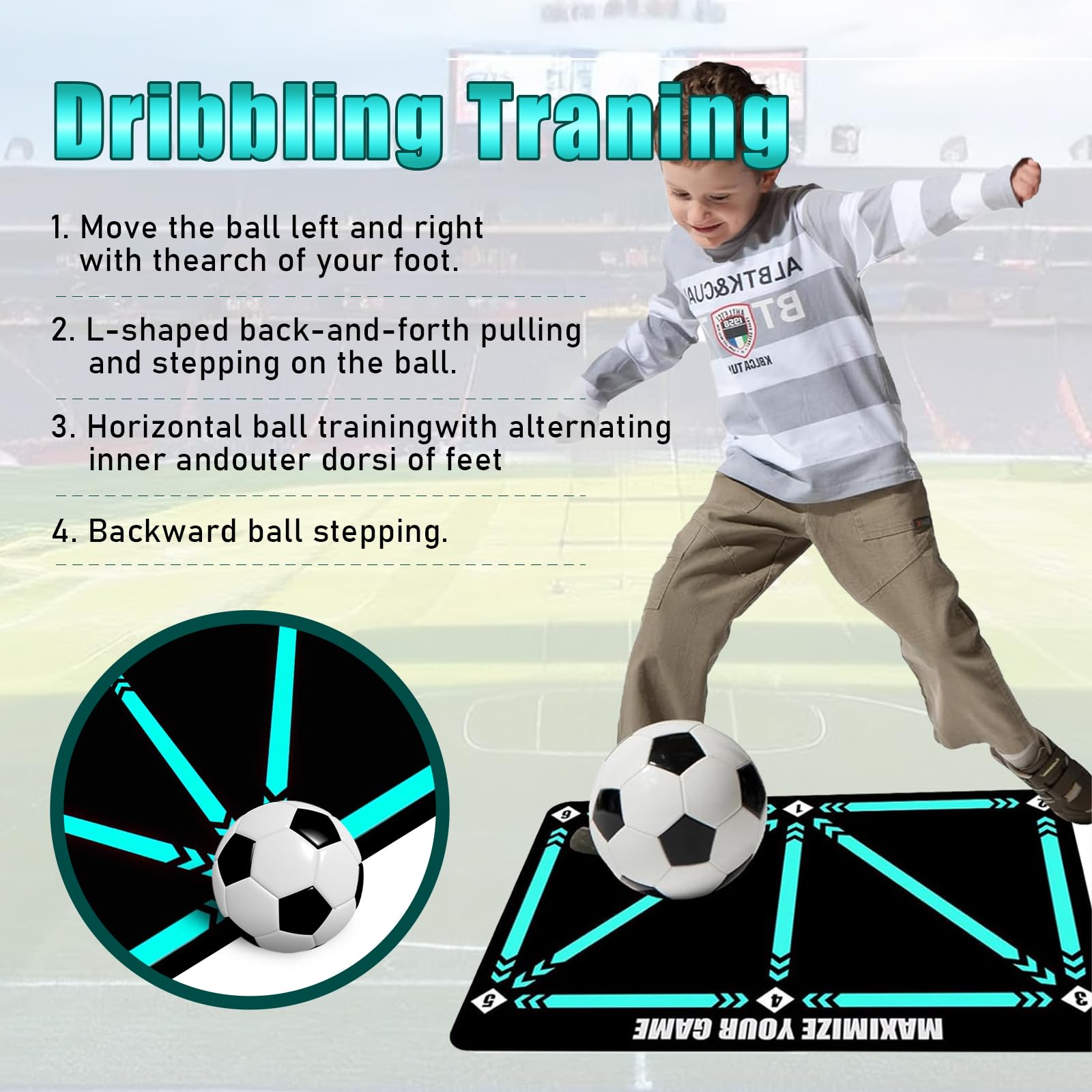 Tappetino Allenamento Calcio Tappetino da Allenamento per Calcio 90x60cm Ammortizzante per Bambini/Adulti