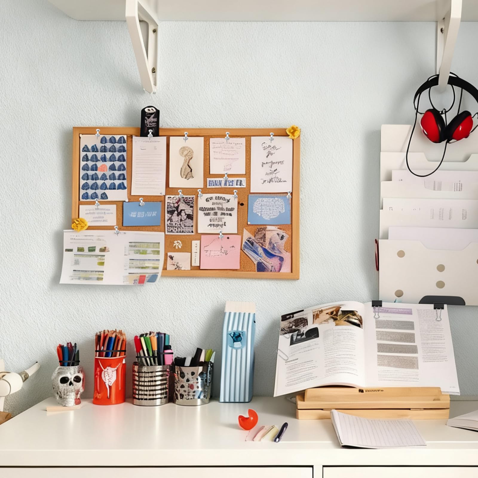 Papierbinder und Klammern, verschiedene Größen, 500 Stück, schwarz, Metall, Büroklammern, Push-Pin-Gummibänder, Set für Zuhause, Schule, Bürobedarf