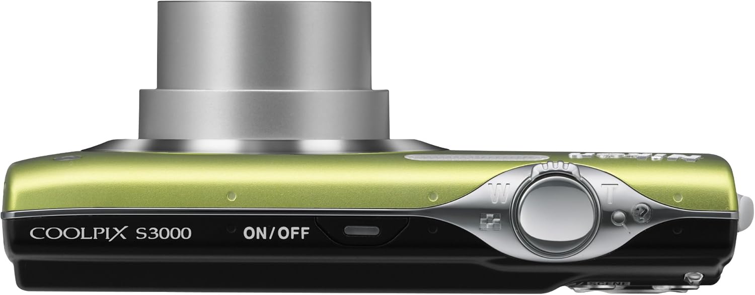 Nikon Coolpix S3000 Digital Camera, top view with power button and shutter