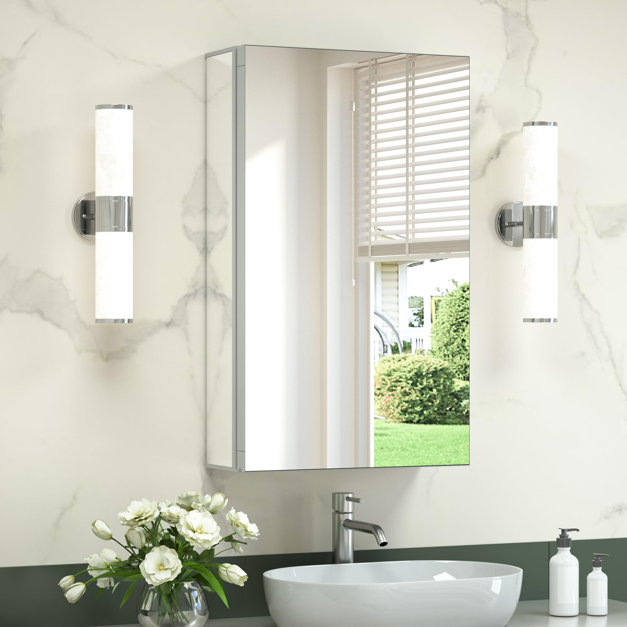 TokeShimi 16x26 Medicine Cabinet Mirror Bathroom with Adjustable Tempered Shelves,Full-Overlay Mirrors,Aluminum Recessed Medicine Cabinet with Mirror Wall Mounted