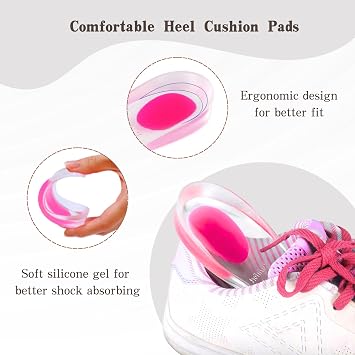Gel Silicone Heel Cups, Heel Cushions for Heel Pain Spur Relief Plantar Fasciitis, Shoe Pads for Women Size 4.5-8.5, 2 Pairs