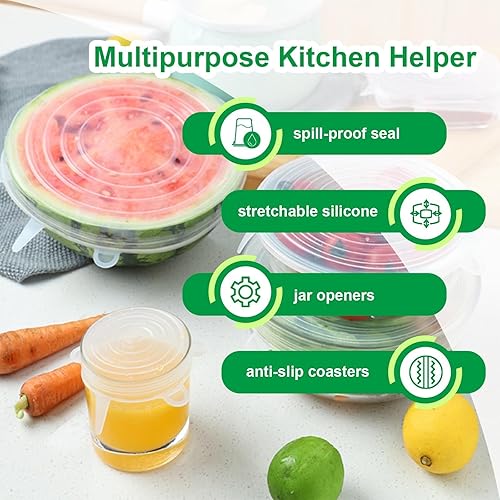 Miniatura 3 de Tapas elásticas de silicona – Paquete de 6 fundas reutilizables para alimentos, silicona flexible para cuencos, recipientes, frutas, sello hermético