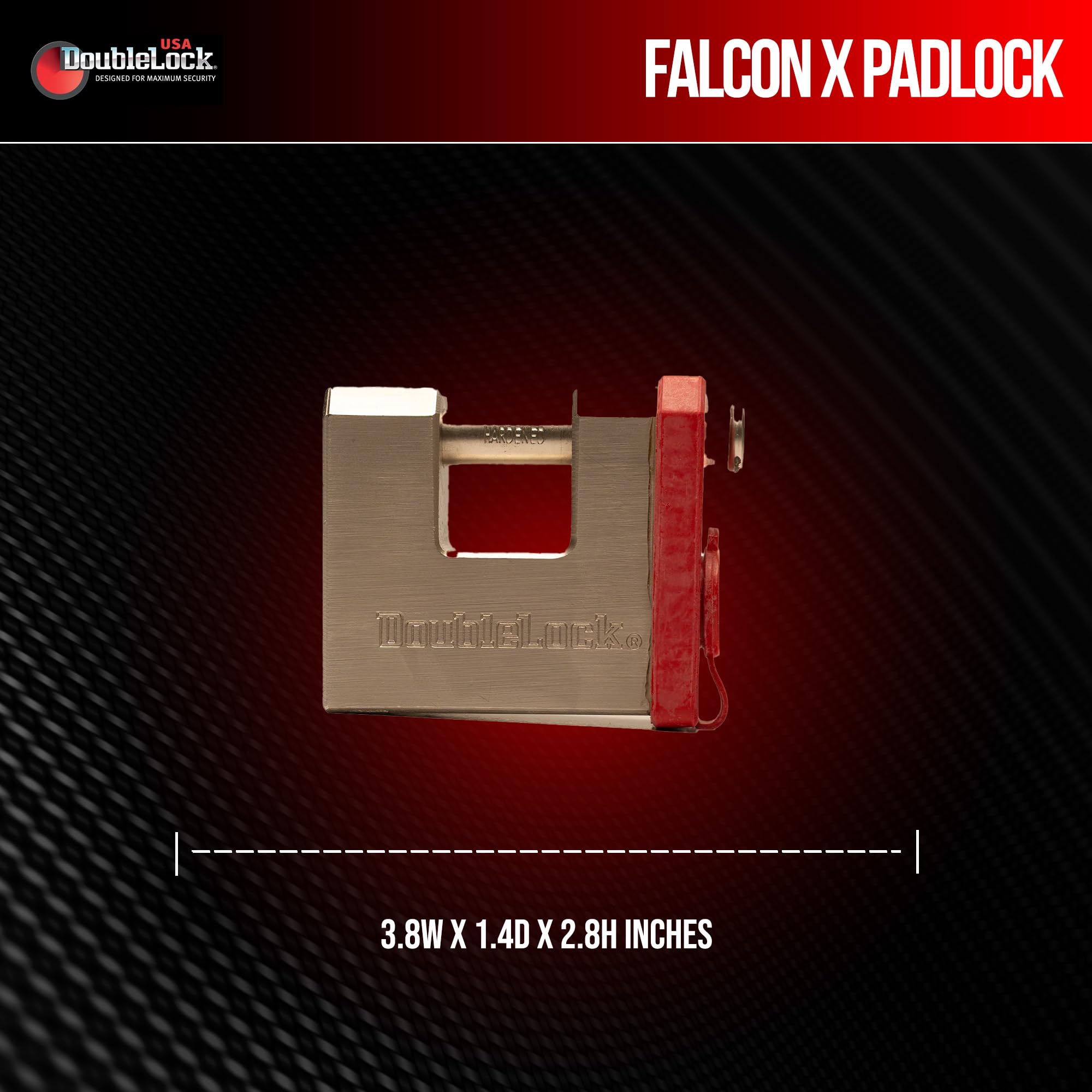 DoubleLock Falcon Brass -X Max Duty - Candado resistente de 1/2 pulgada, cilindro de 6 pines con 5 llaves cortadas con láser y tapa disuasoria roja - Seguridad resistente a la intemperie para