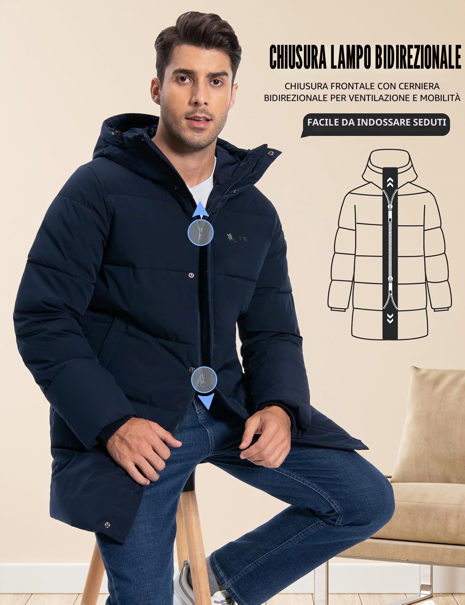 Pioneer Camp Giacca invernale da uomo, lunga, antivento, impermeabile, calda, invernale, parka con cappuccio