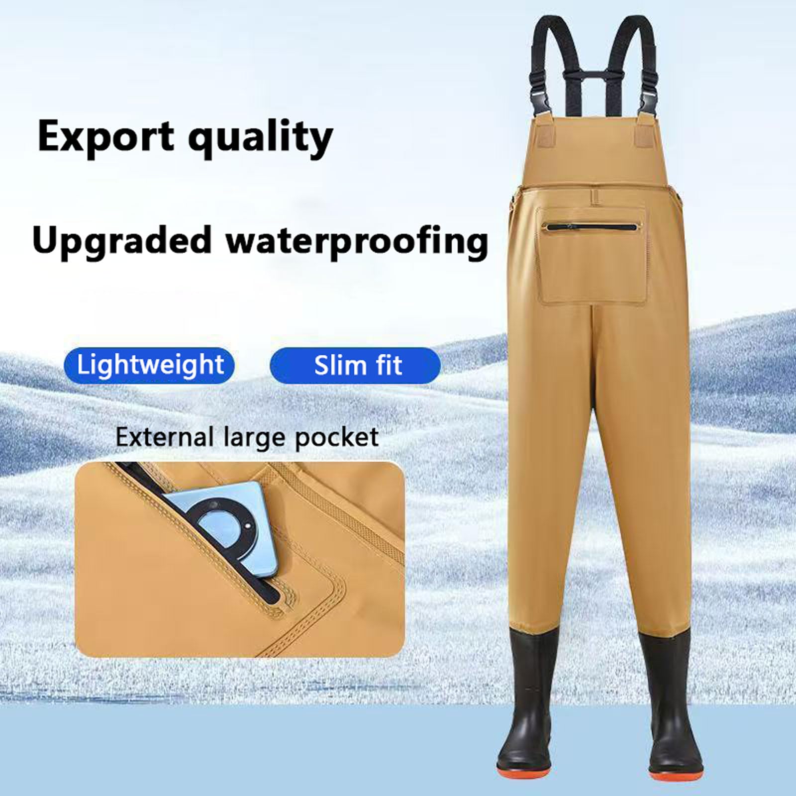 Waders Peche Homme Épaissir Imperméable PVC Cuissardes de Waders Peche,Bootfoot Waders avec Poche étanche pour téléphone Portable,Pêche Waders Cuissardes pour Les activités de Plein air