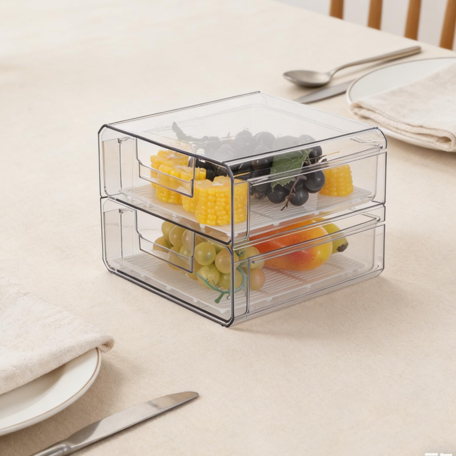 Caja de Almacenamiento para Refrigerador de Doble Capa de Plástico | Organizador Visible para Cocina y Armario, para Verduras y Huevos, Conservación Fresca